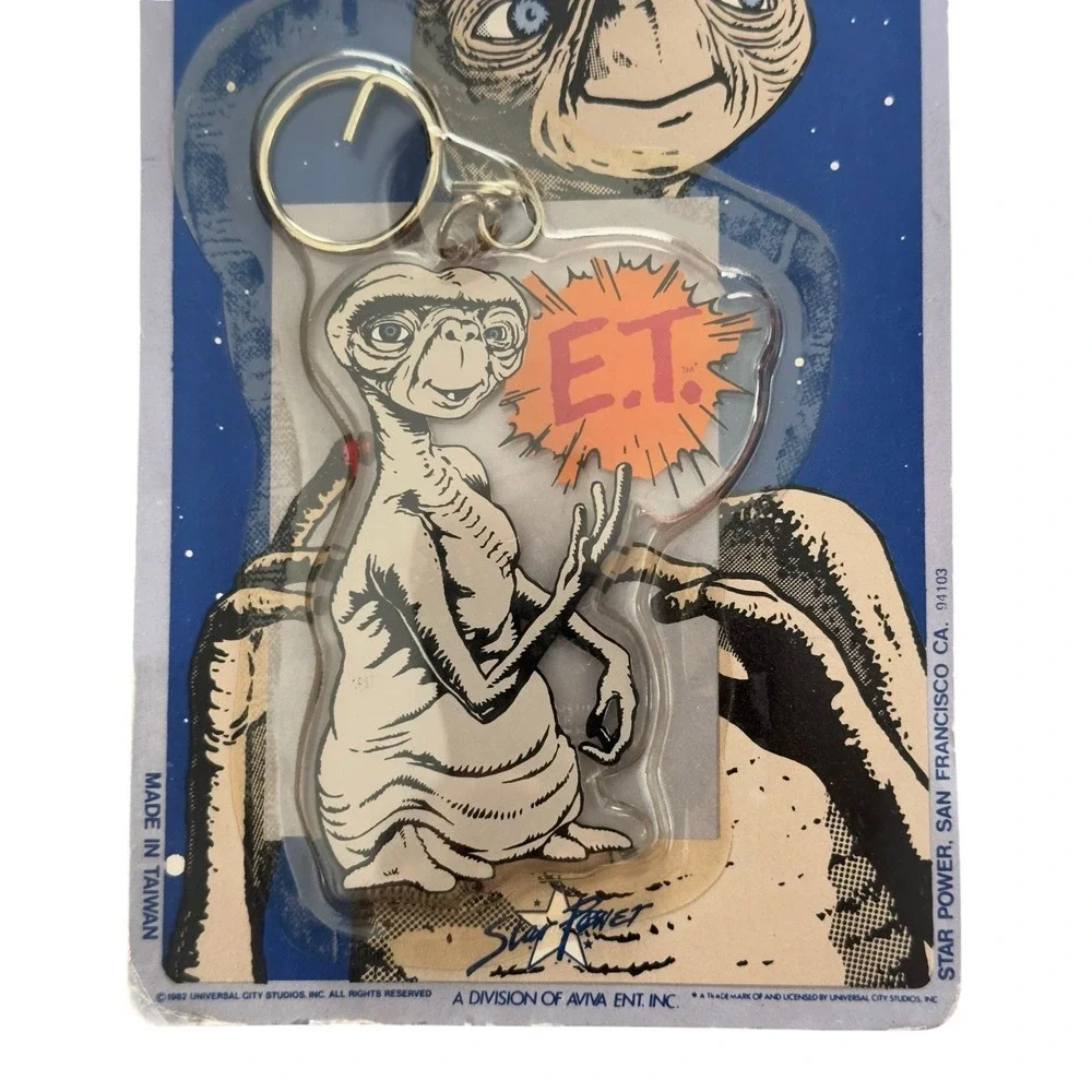 Vintage E.T. Plastic Keychain Dated 1982 Collectible Brand New Sealed ET And Me